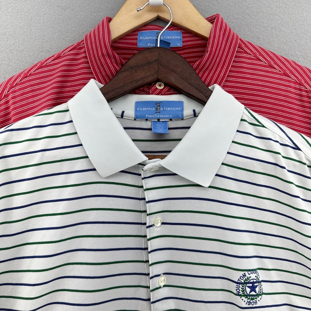 VTG Fairway & Greene Mens Golf Polo‎ Shirt Set Striped Houston Country Club L